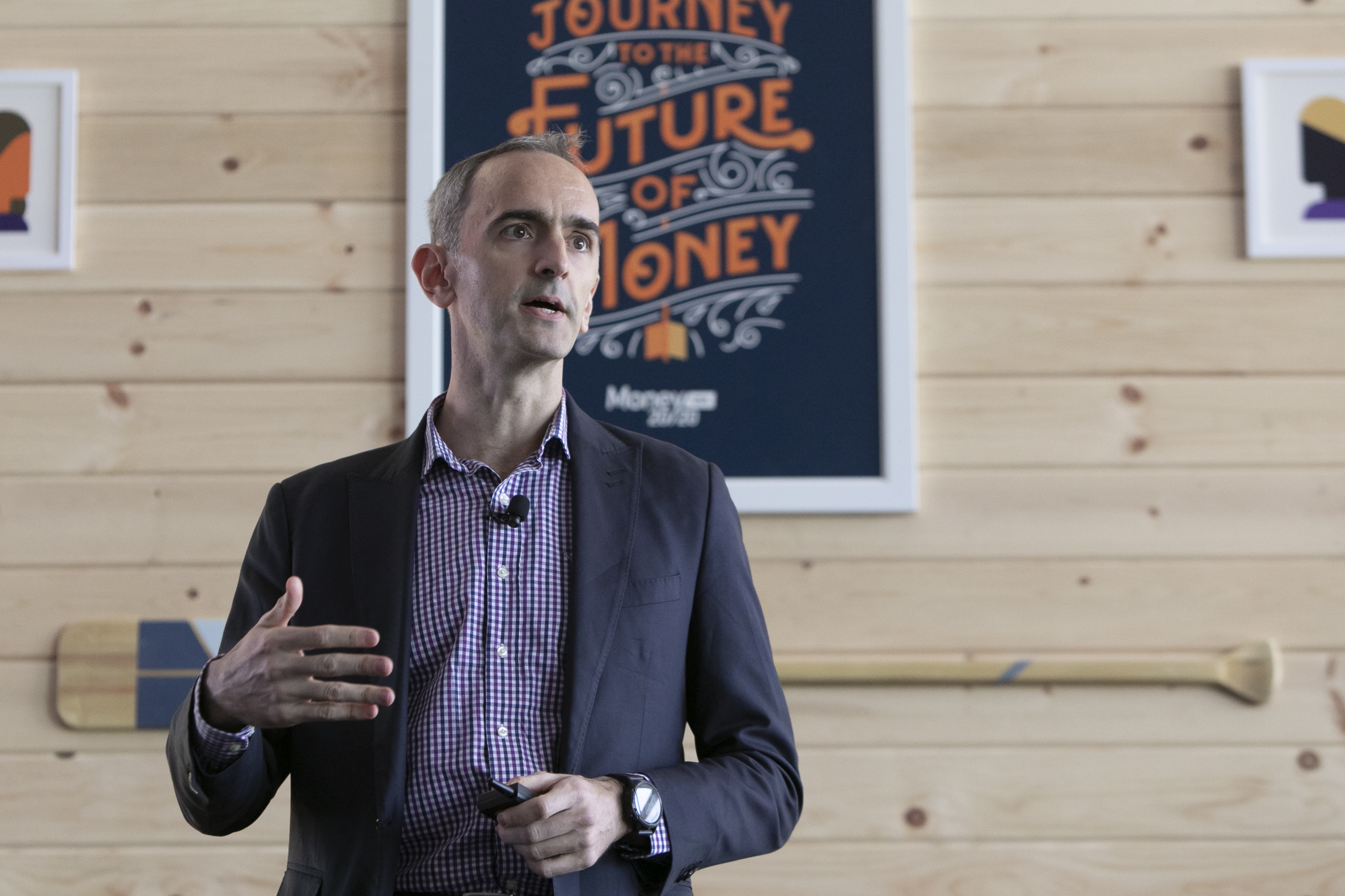 Zennon Kapron presenting on the future of money